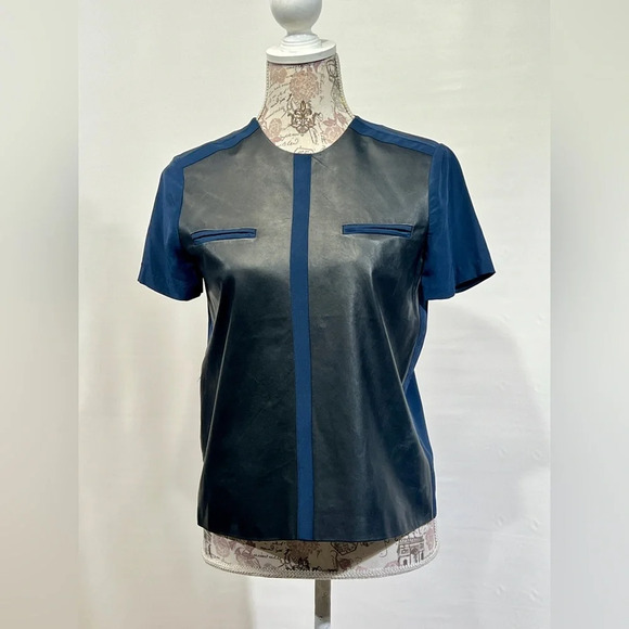 RAOUL Navy blue silk and leather panel top size XS. - Picture 3 of 12